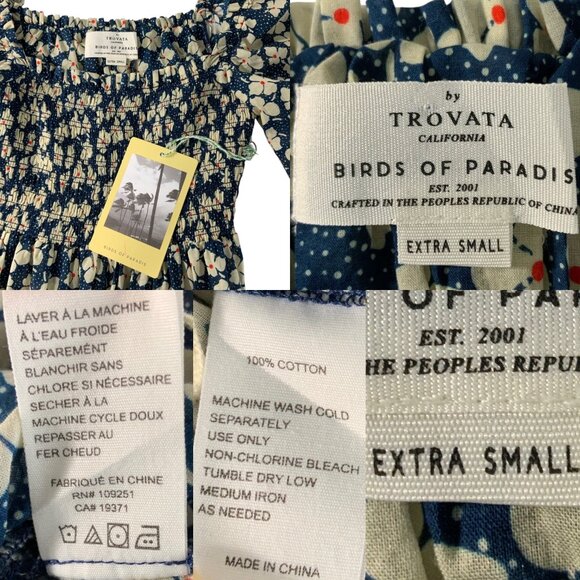 Trovata Birds Of Paradis Alize Blouse XS Blue Floral NEW - Picture 6 of 13